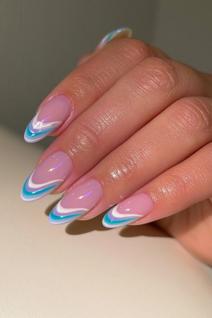 25 Back to School Acrylic Nails for Real Nail Art 13 Blue almond pencil stripe nails