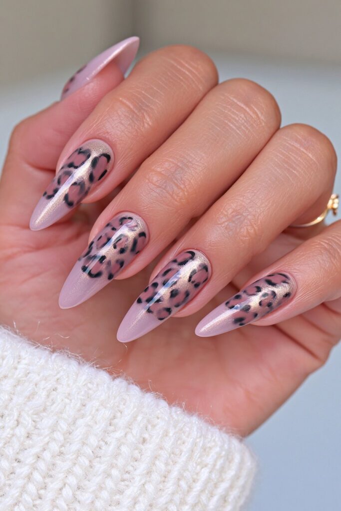 Brown animal print chrome nails
