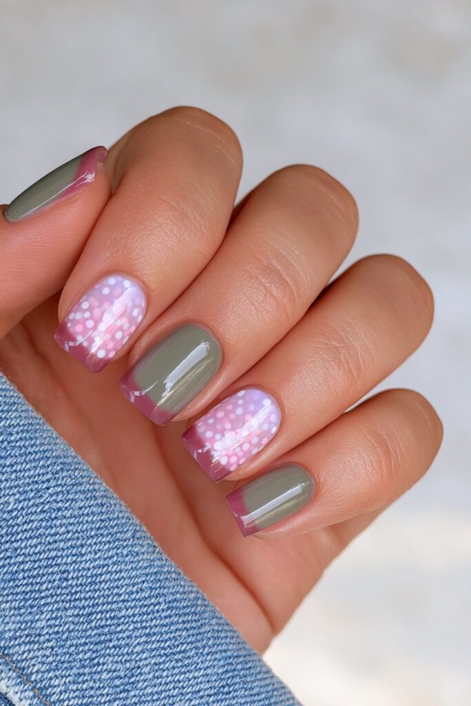 Brown French tips olive green base