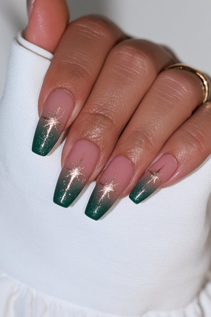 Brown velvet forest green gold nails