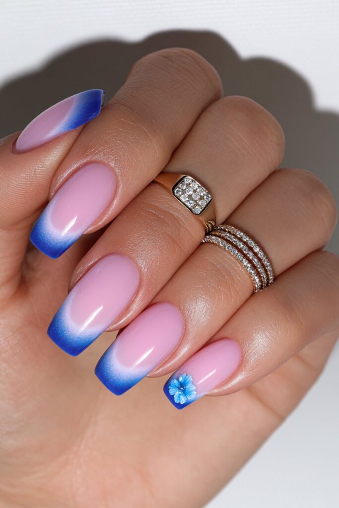 Bubble bath blue tip nails