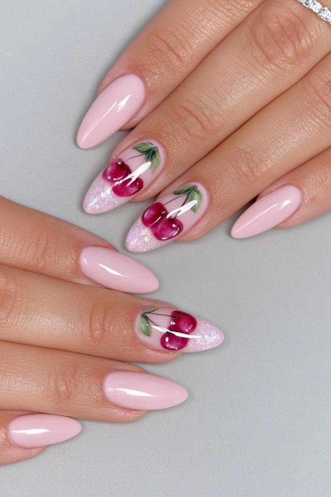 Bubblegum pink coquette web nails