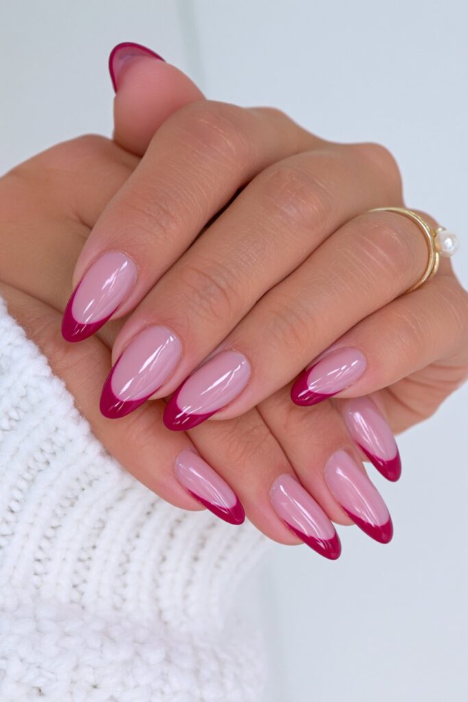 Burgundy French tip nails
