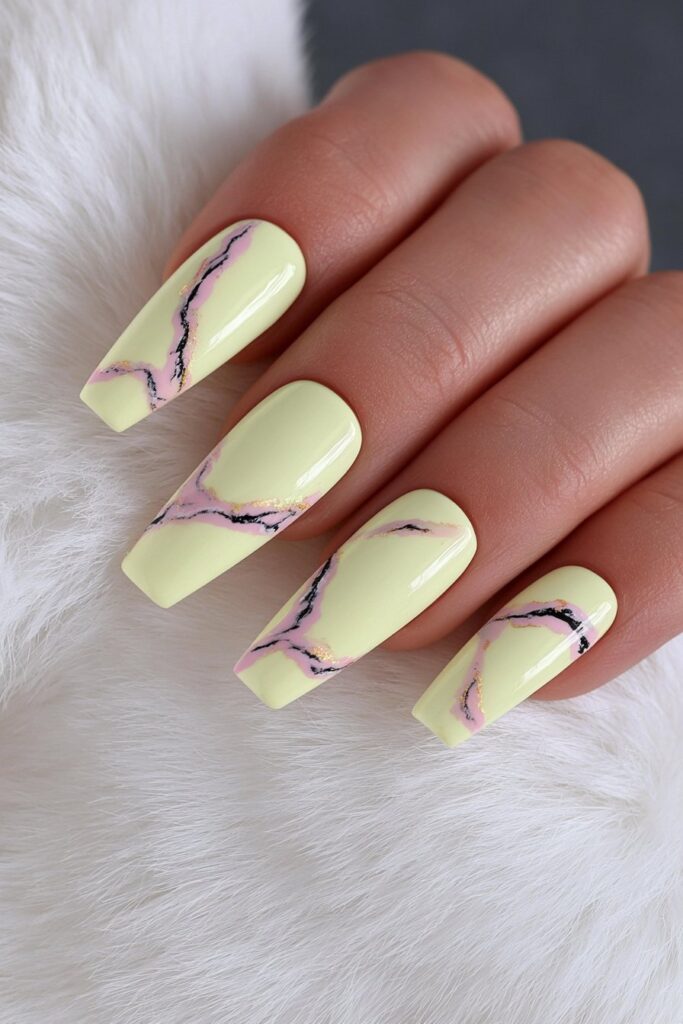 22 Butter Yellow Nail Ideas for the Prettiest Manicure 12 Butter yellow marble nails