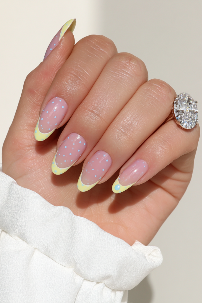 22 Butter Yellow Nail Ideas for the Prettiest Manicure 5 Butter yellow polka dot nails