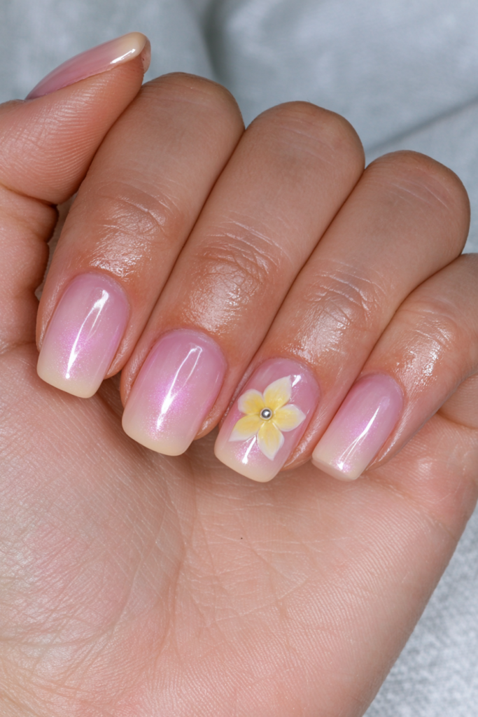 22 Butter Yellow Nail Ideas for the Prettiest Manicure 3 Butter yellow daisy accent nails
