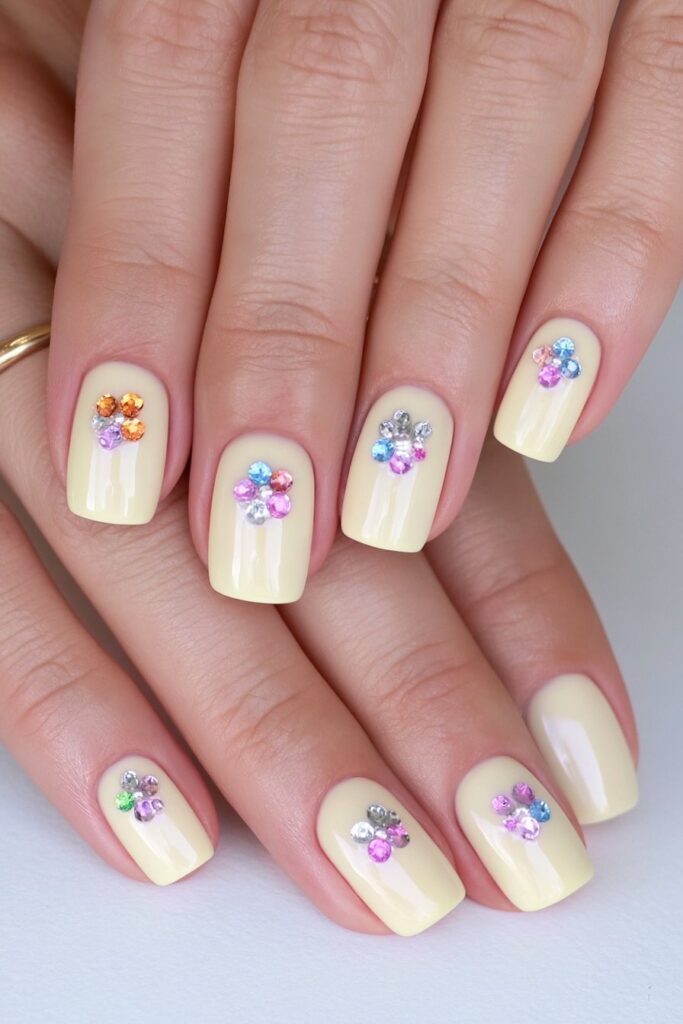 22 Butter Yellow Nail Ideas for the Prettiest Manicure 9 Butter yellow gem floral nails