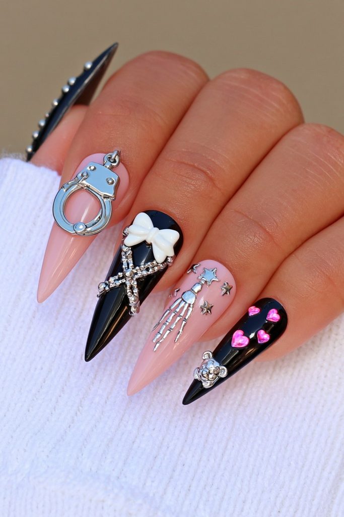 25 Almond Halloween Nails That Are Spooky, Not Over-the-Top 10 Chain-link gothic almond nails