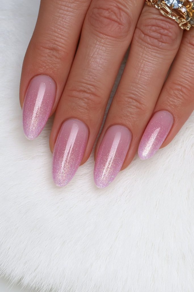 Champagne beige velvet nails with elegant luminous shimmer