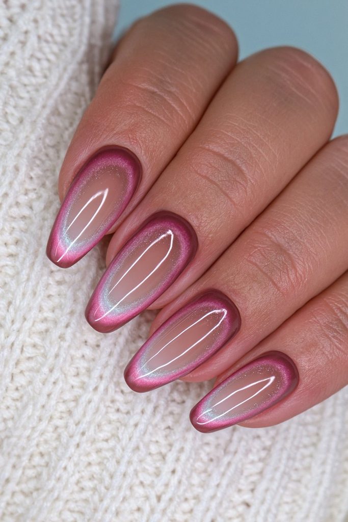 Chocolate brown aura nails with soft glowing center