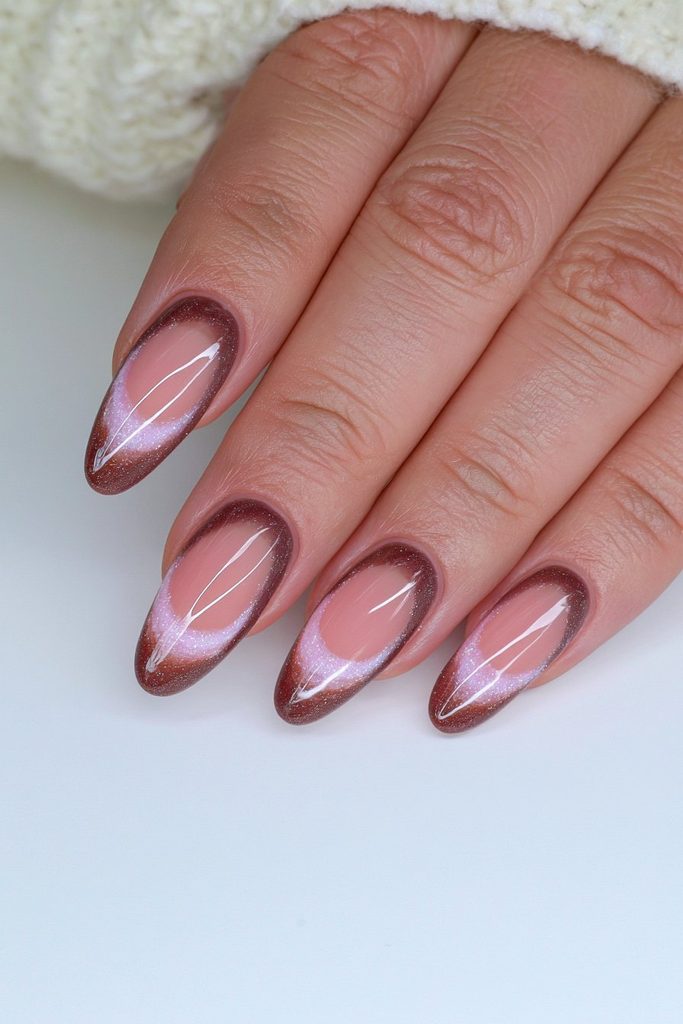Chocolate Baccarat nails with elegant glass-inspired geometric pattern
