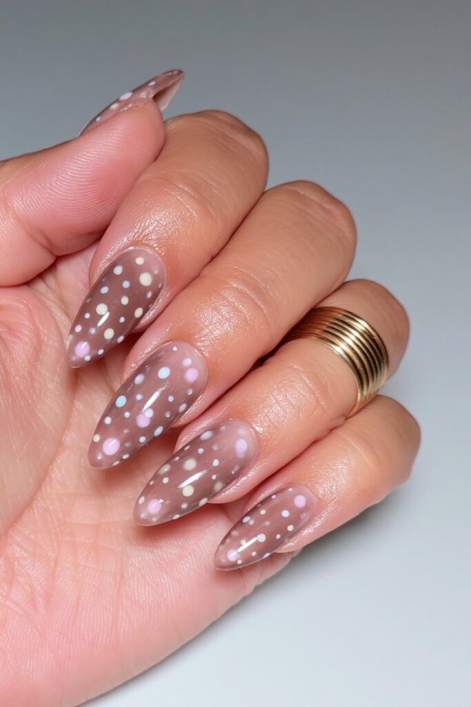 Chocolate cream polka dot nails