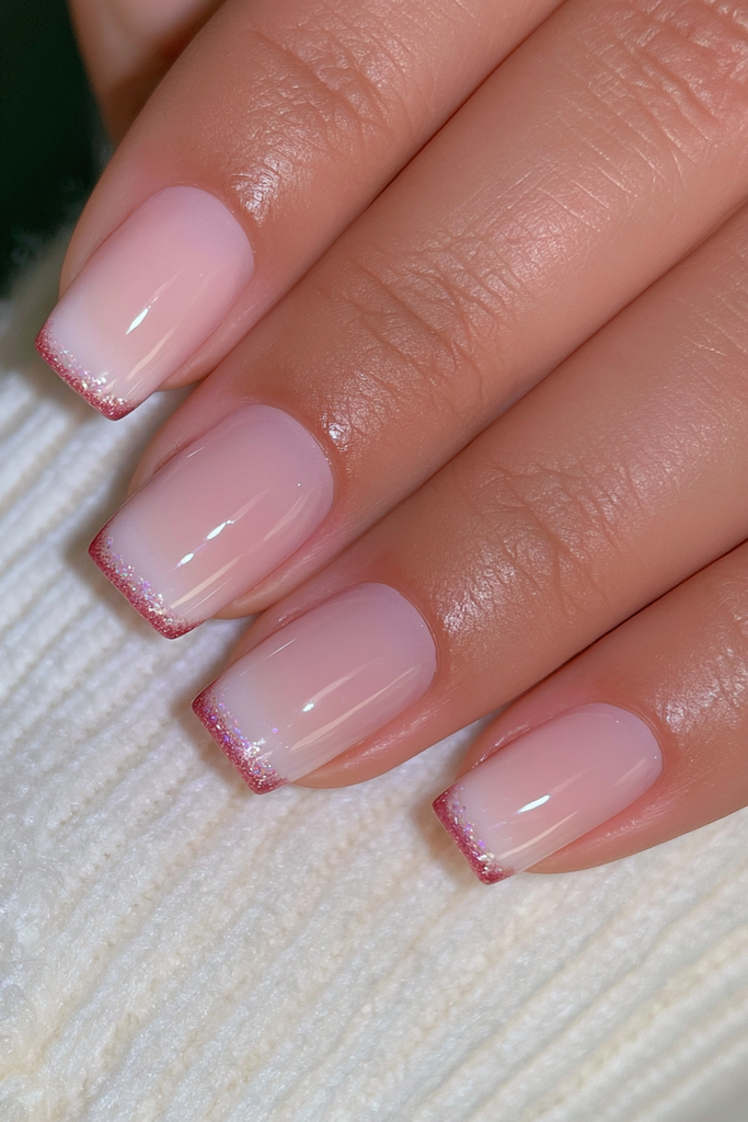 Creamy nude nails with chic chocolate brown French tips