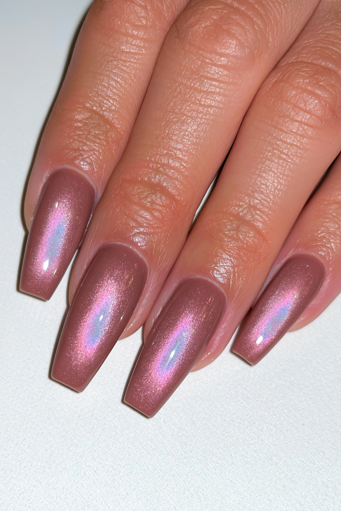 Chocolate brown velvet nails with rich magnetic shine