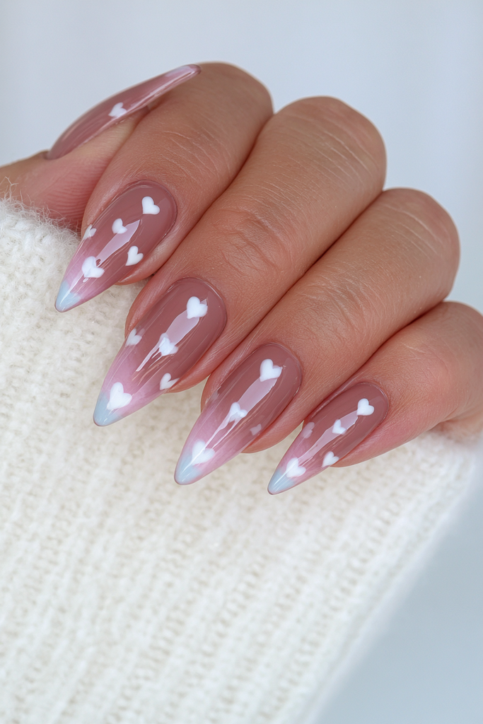 Chocolate Nails with Tiny White Hearts