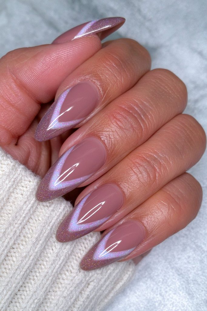 Chocolate brown negative space nails with modern minimalist design