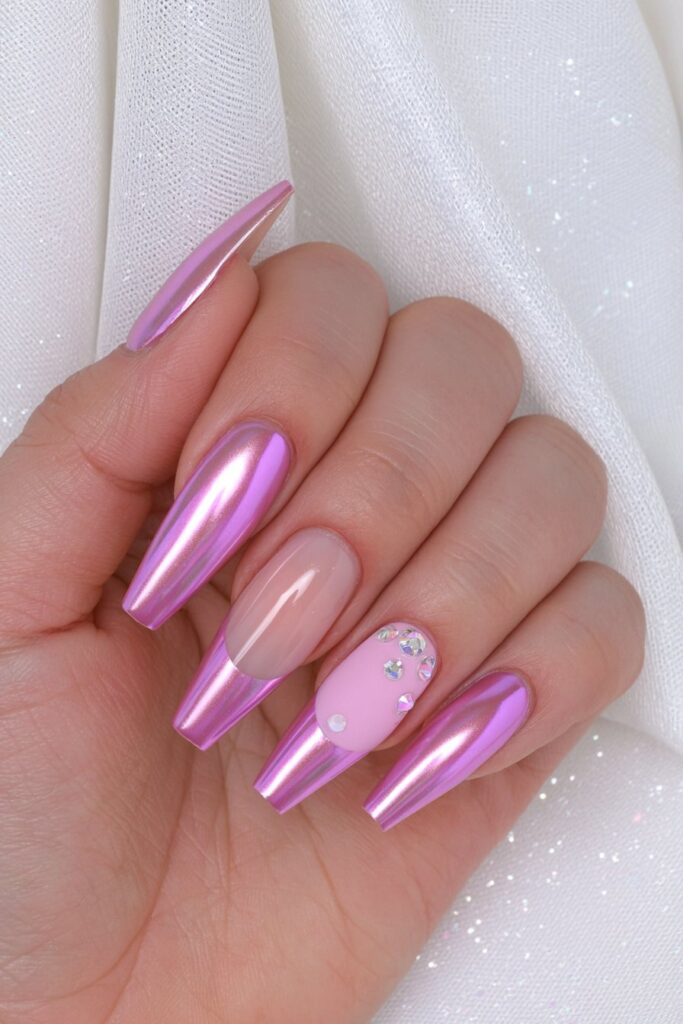 Chrome pink statement nails