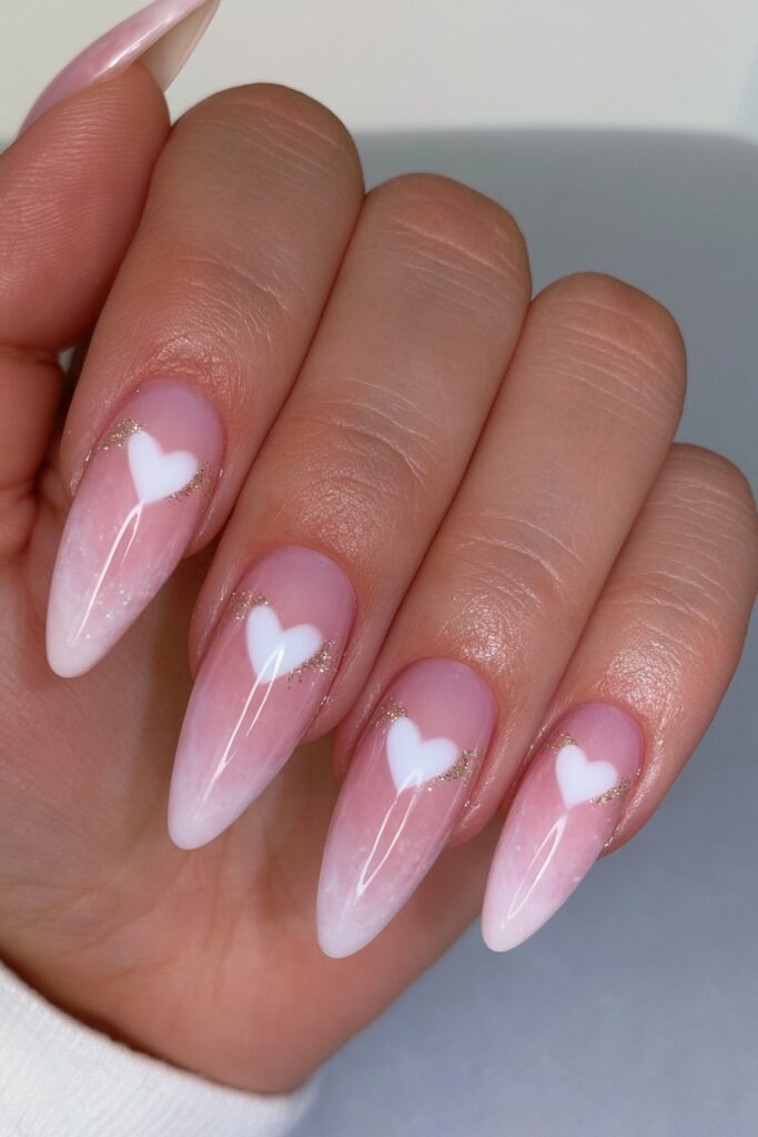 Cloud white accent almond nails