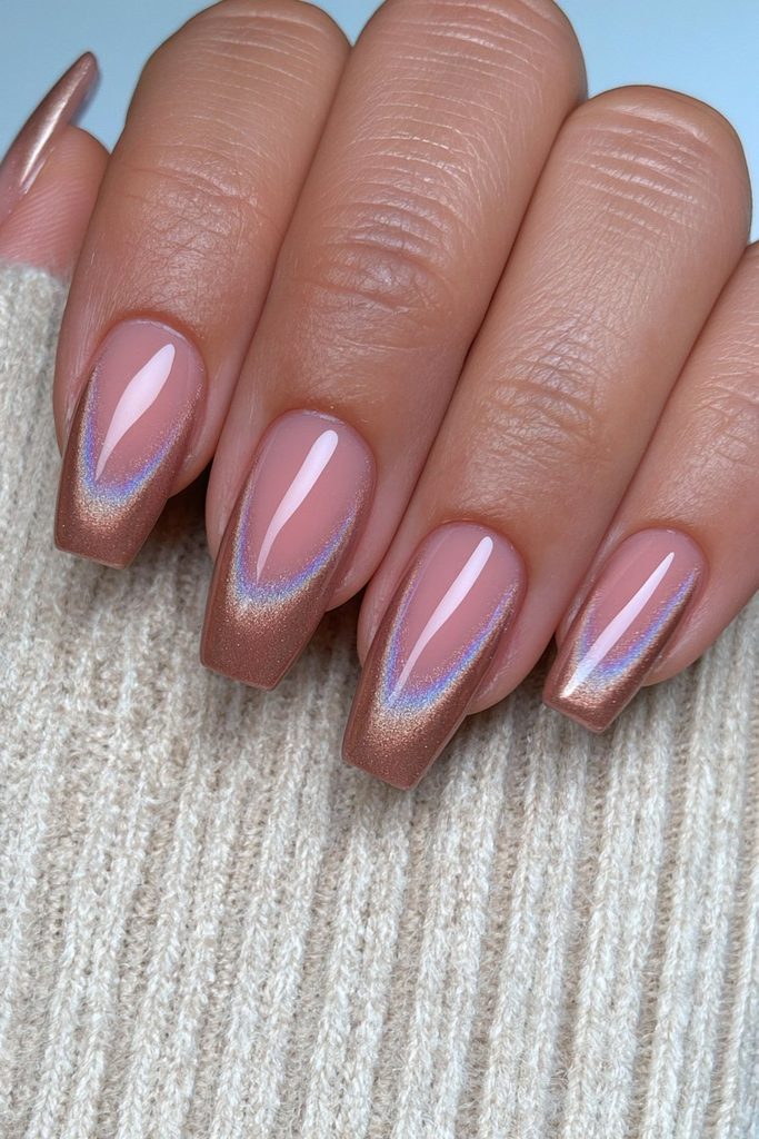 Cocoa pearl glazed nails with rich luminous chocolate shimmer