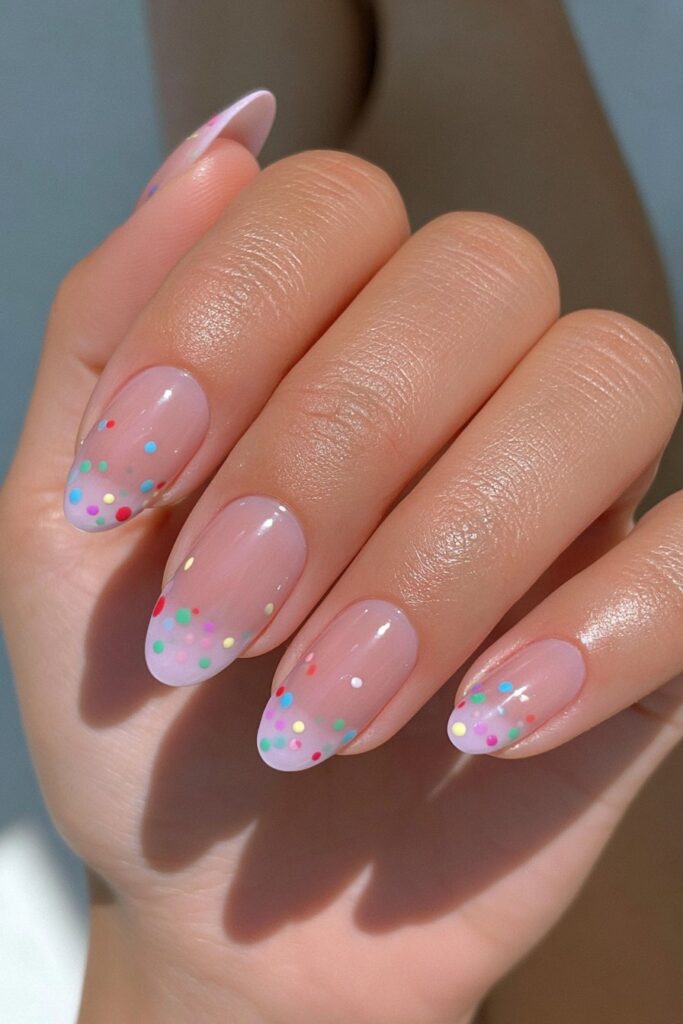 Multicolor confetti dot nails
