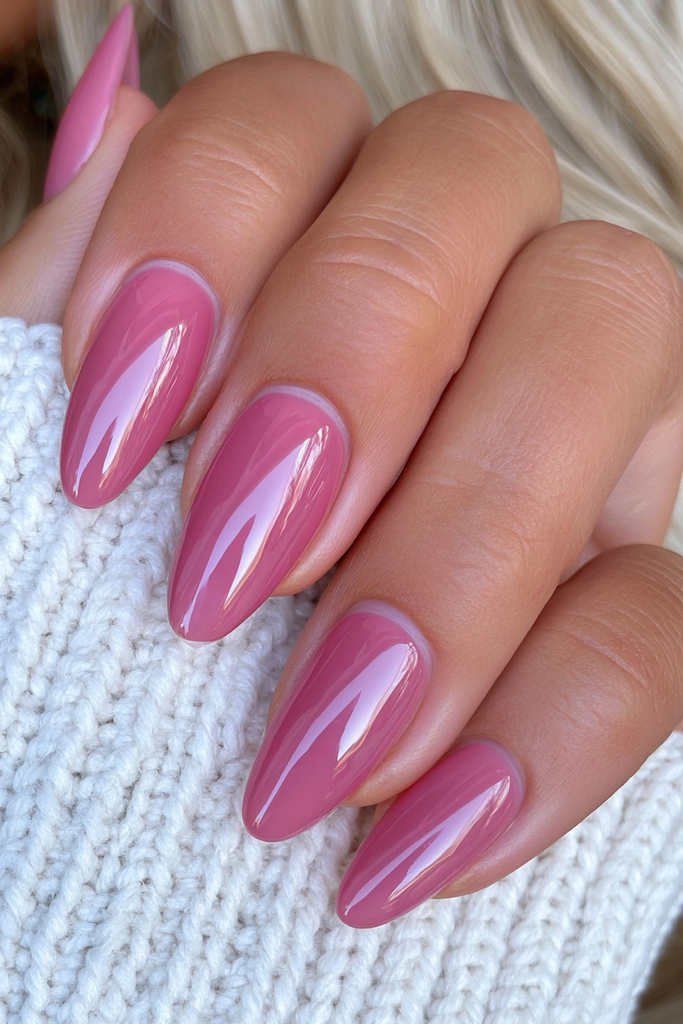 Glossy cranberry red solid nails for elegant Thanksgiving style