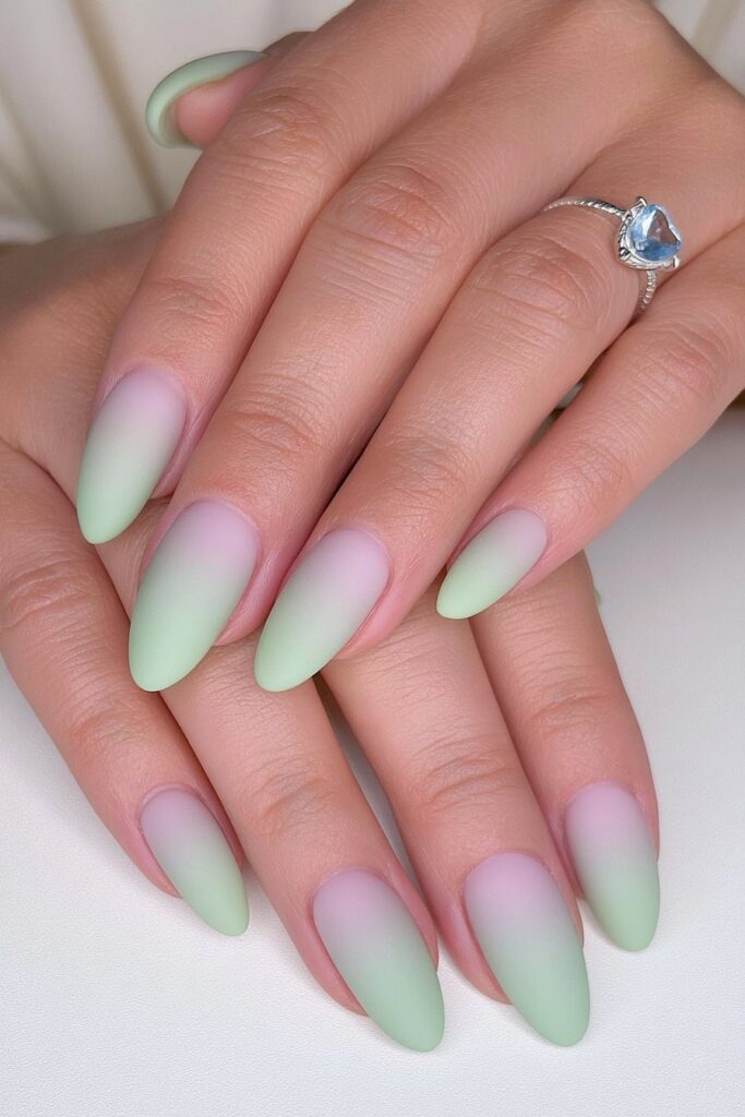 Dark sage green matte almond nails