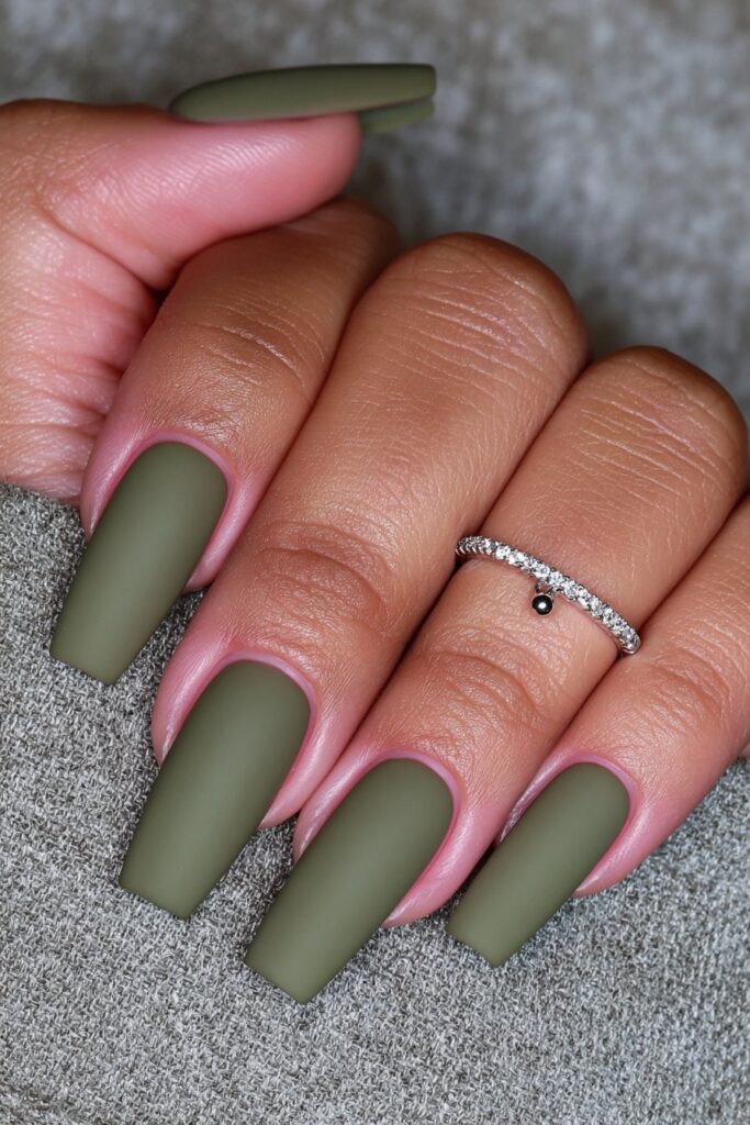 Deep forest green matte nails