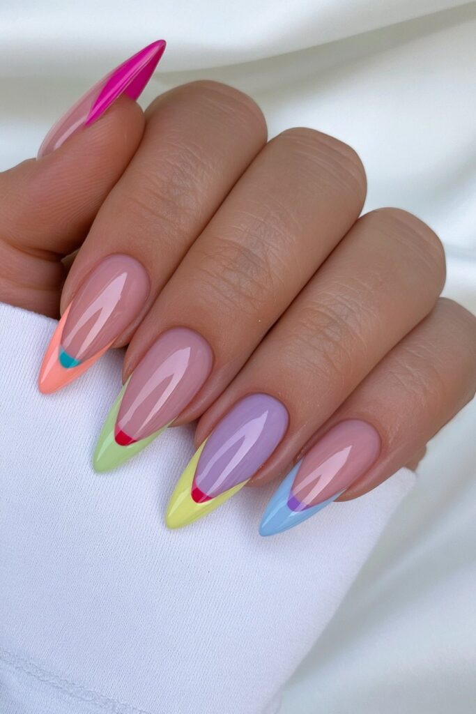 25 Back to School Acrylic Nails for Real Nail Art 18 Diagonal color-block acrylic nails