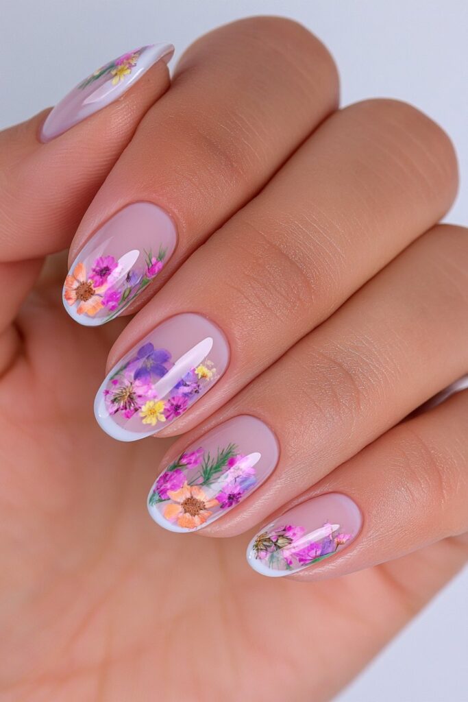 Pressed flower botanical manicure