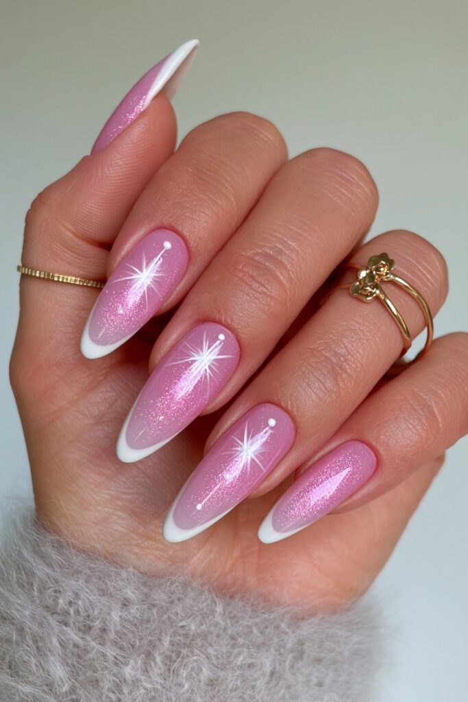 Dusty rose cat-eye French tips