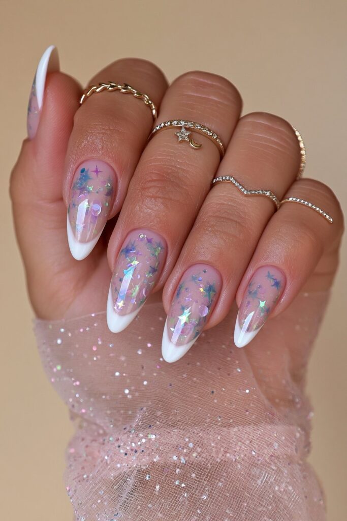 22 Pencil Nail Ideas for the Sharpest, Most Dramatic Point 17 Encapsulated glitter pencil nails
