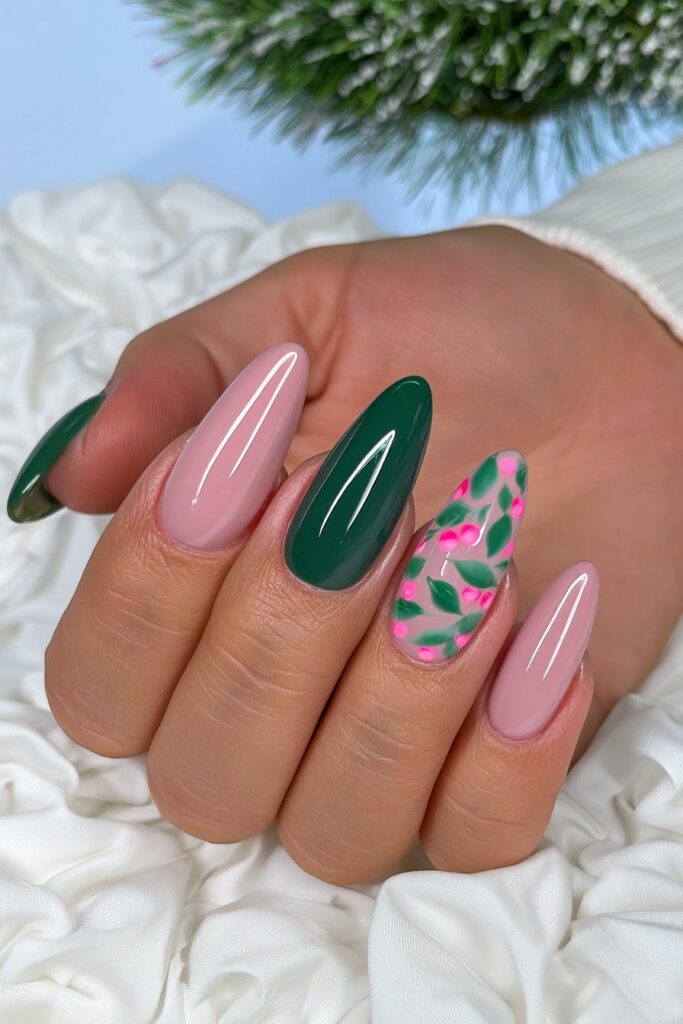 Espresso forest green alternating nails