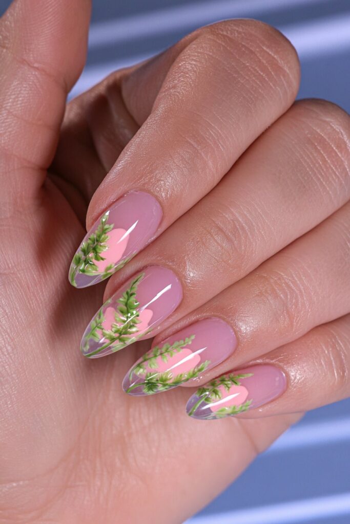 Fern leaf line art nails