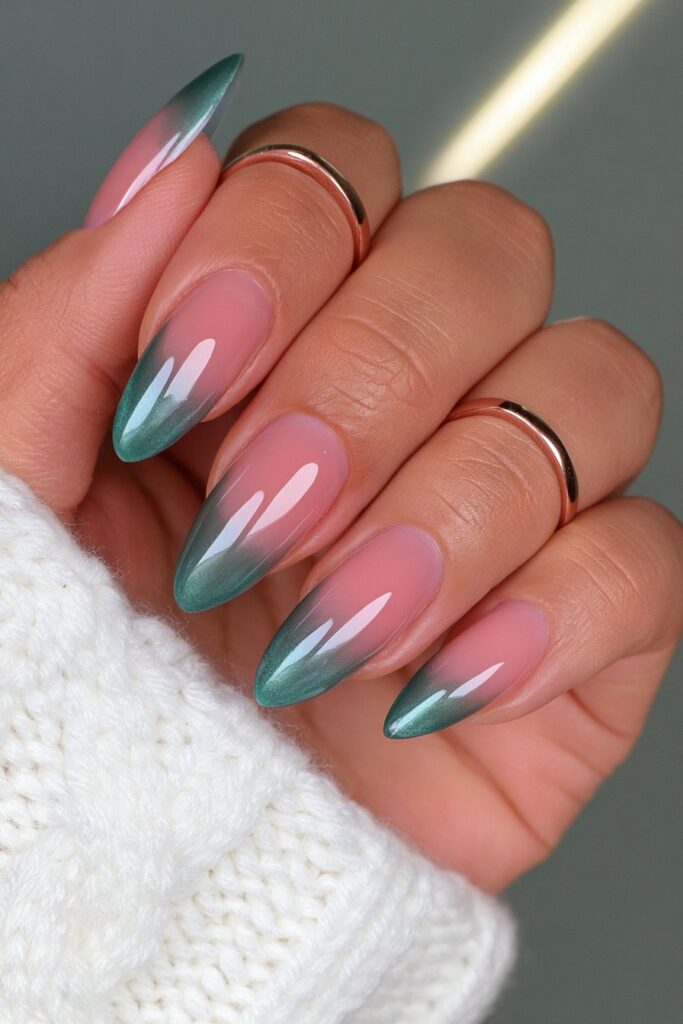 Forest green almond nails