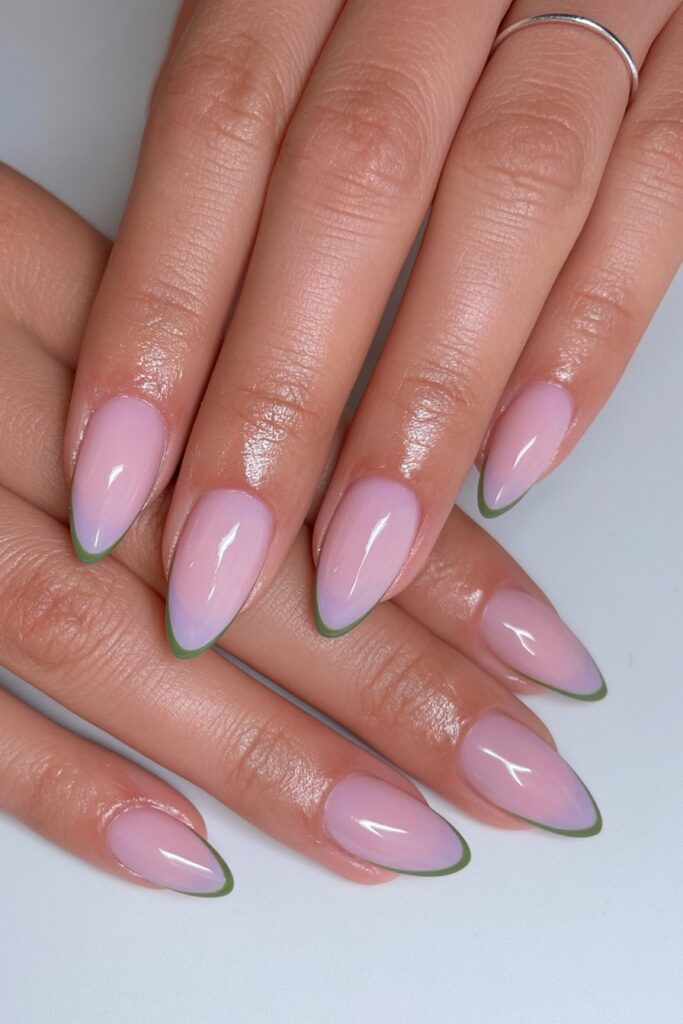 Forest green French tips brown base