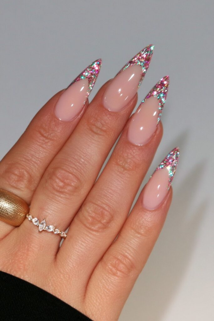 22 Pencil Nail Ideas for the Sharpest, Most Dramatic Point 14 Glitter-tip pencil-point nails