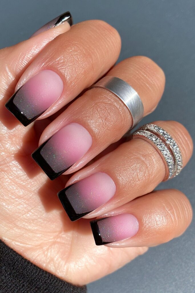 22 Pencil Nail Ideas for the Sharpest, Most Dramatic Point 4 Glossy black dip-tip nails
