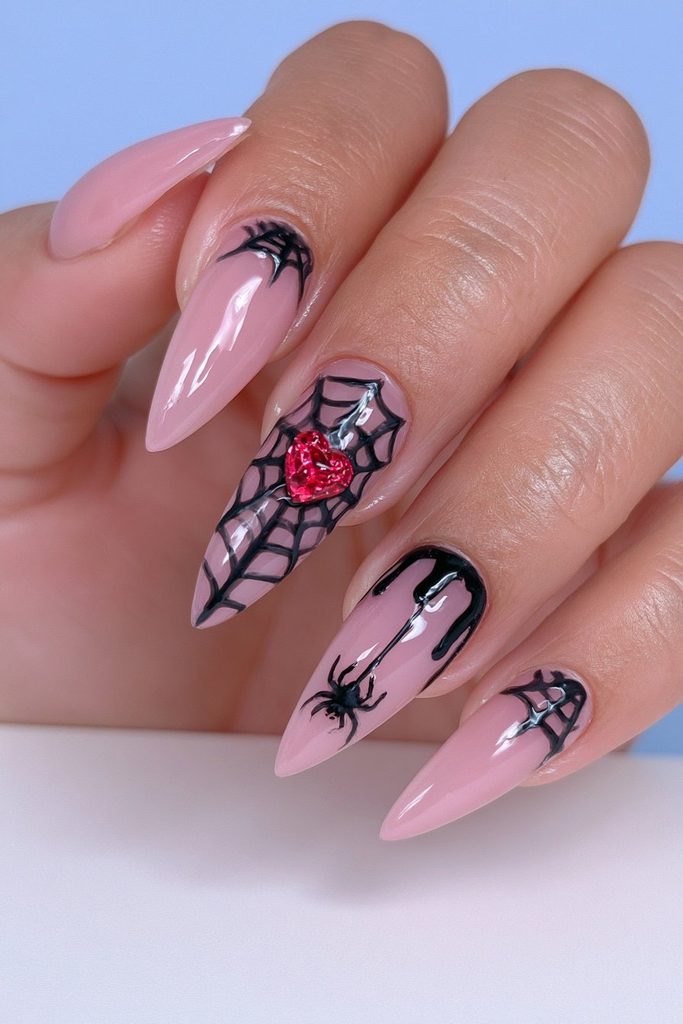 25 Almond Halloween Nails That Are Spooky, Not Over-the-Top 8 Gothic drip almond nails