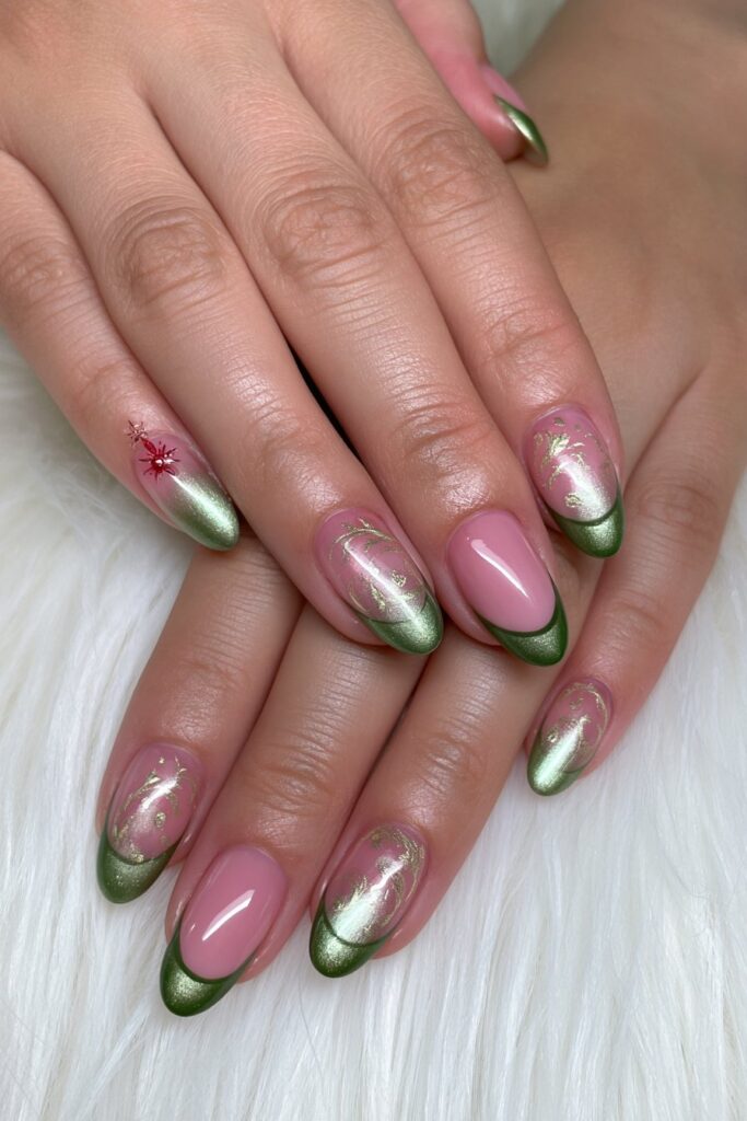 Green marble French tip nails