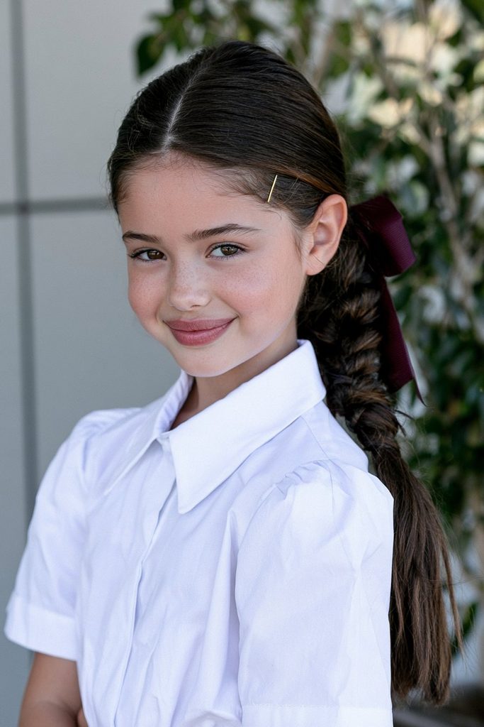 Half-up braid with ribbon bow