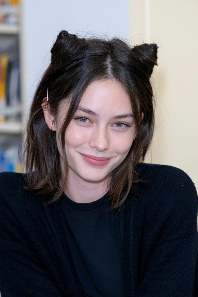 Kitty ear Halloween hairstyle