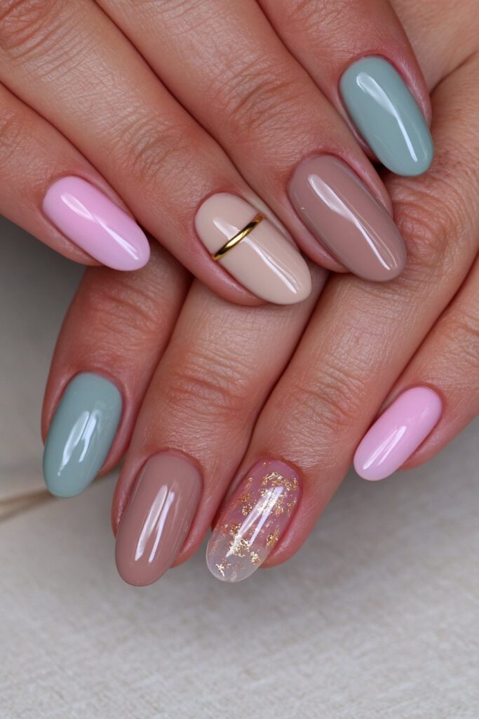 Latte brown sage almond nails