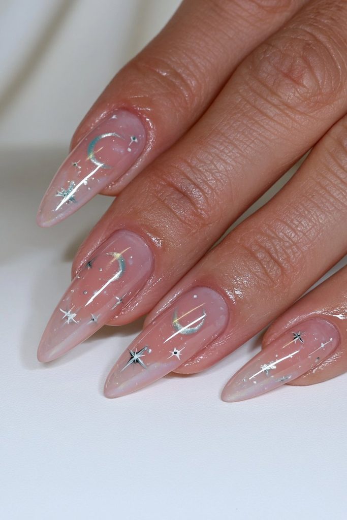 20 Pink Halloween Nails For This Spooky Season 3 Lavender moon star Halloween nails