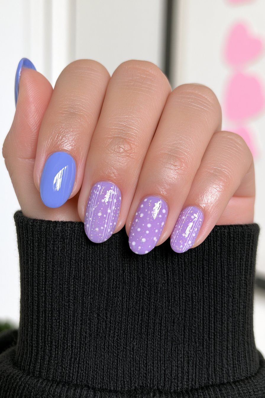 Light Blue Navy Polka Dot Short Nails