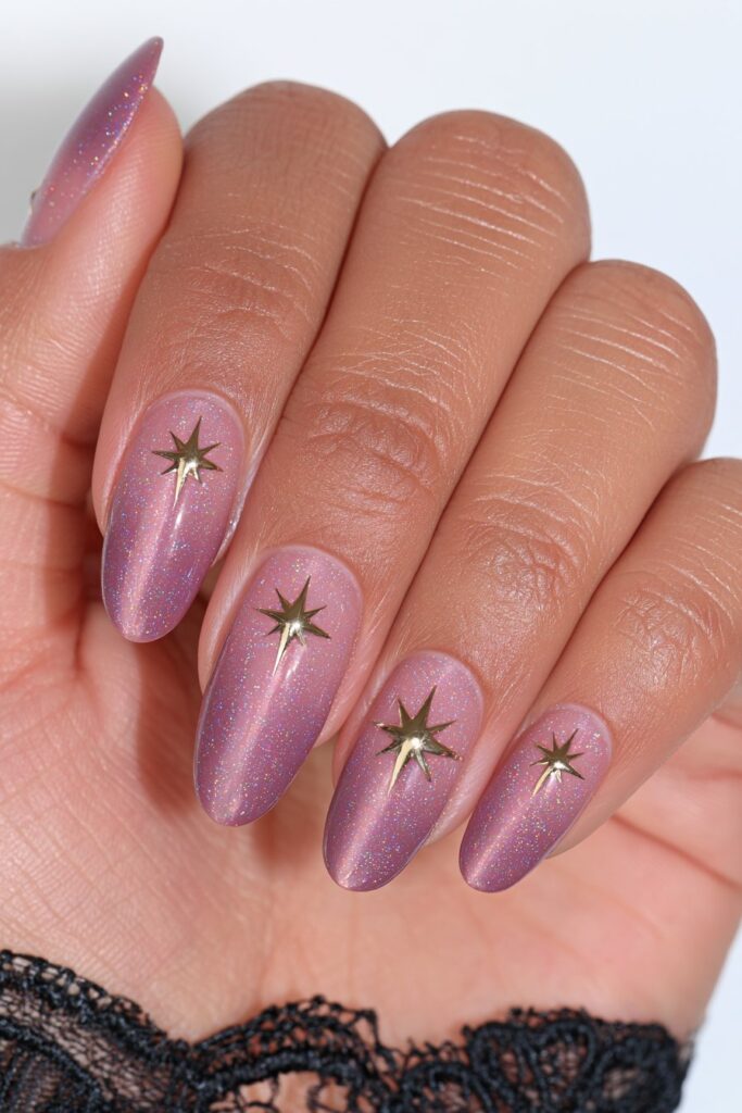 Light pink velvet cat-eye star nails