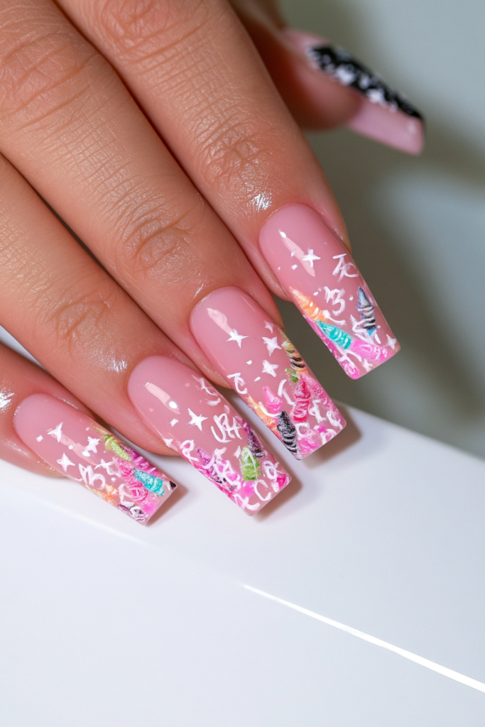 25 Back to School Acrylic Nails for Real Nail Art 12 Long square crayon ABC nails