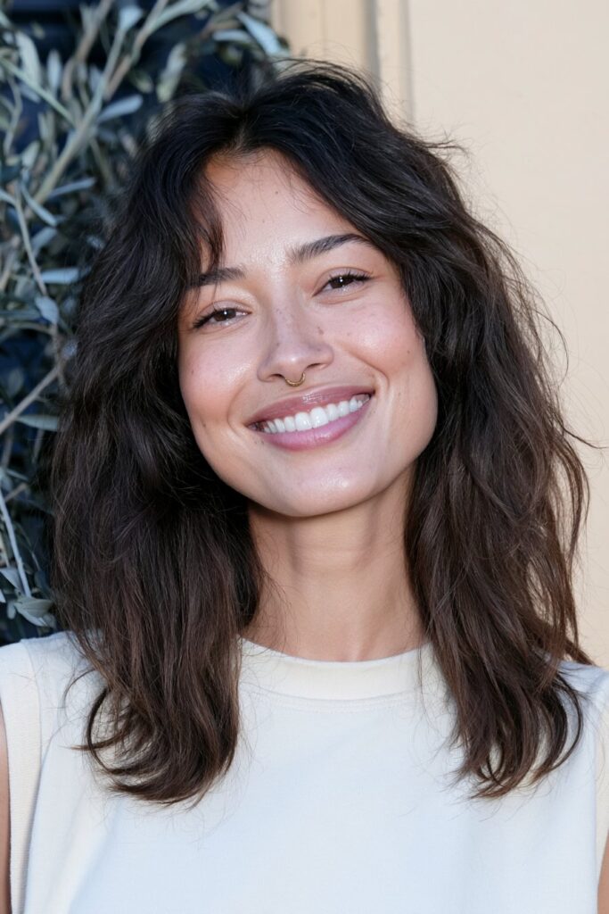 Long wolf cut with beachy waves
