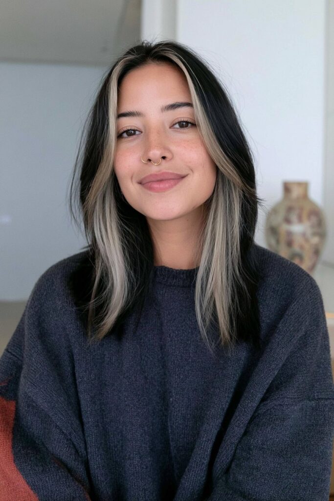 Long wolf cut with silver black contrast