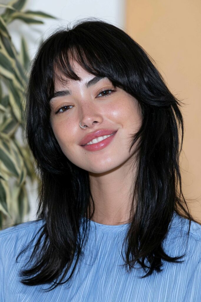 Long wolf cut with stacked fringe