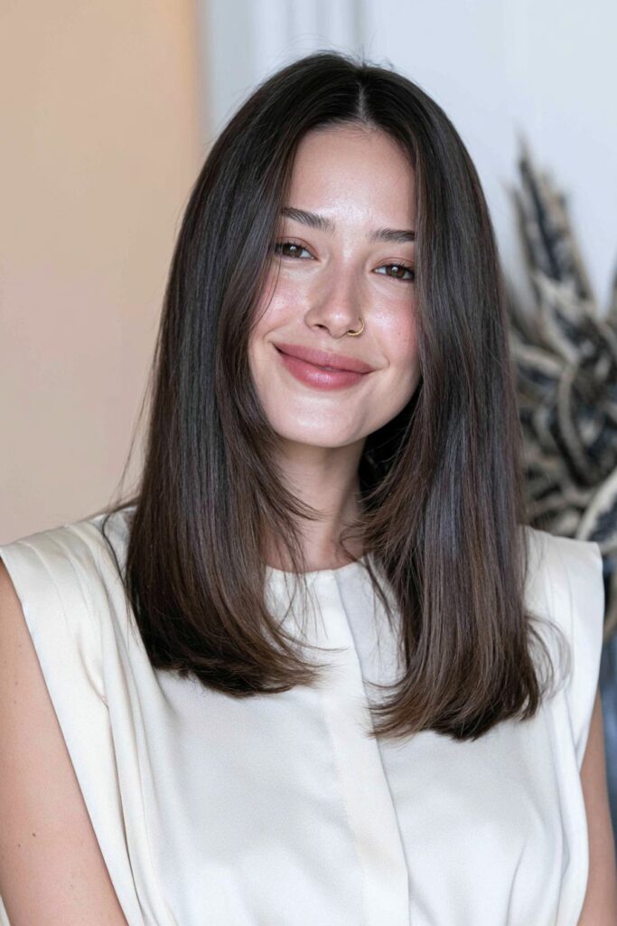 Long wolf cut with temple V layers